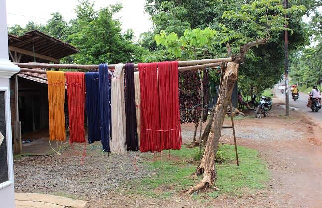 Jemuran benang pintal macam ini hampir ada di setiap rumah. kain endek, hubungan buleleng-jepara, mbah datuk singorojo, mayong jepara, ekonomi kerakyatan, berkembang tenun
