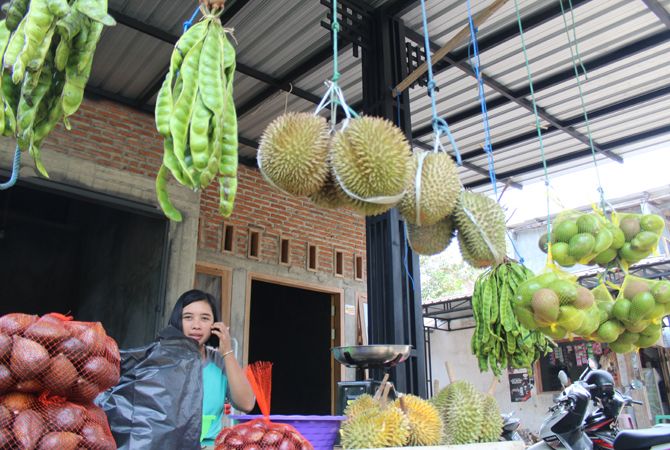 LARIS MANIS: Sartimah, salah satu penjual buah-buahan di Dusun Sumber, Desa Wonosalam, Kecamatan Jombang kemarin. LARIS MANIS: Sartimah, salah satu penjual buah-buahan di Dusun Sumber, Desa Wonosalam, Kecamatan Jombang kemarin.