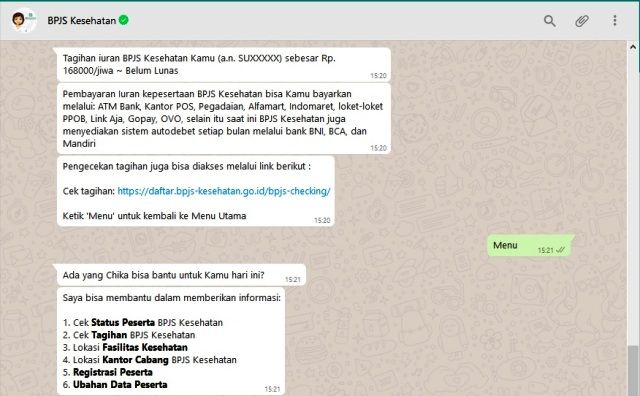 LEWAT DARING: Informasi dari BPJS Kesehatan bisa dilakukan hanya dengan lewat whatsapp. LEWAT DARING: Informasi dari BPJS Kesehatan bisa dilakukan hanya dengan lewat whatsapp.