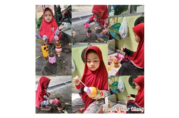 KREATIF: Salah satu murid SDIT Bina Insani Kediri saat membuat kerajinan dari botol bekas. KREATIF: Salah satu murid SDIT Bina Insani Kediri saat membuat kerajinan dari botol bekas.