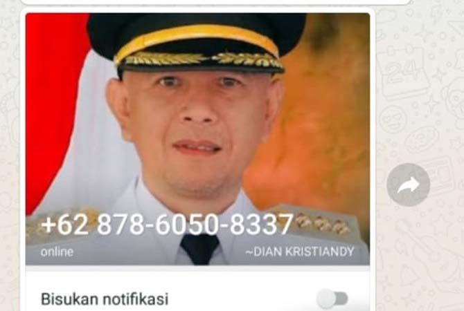 ABAL-ABAL: Nomor WhatsApp yang mengatasnamakan Bupati Jepara Dian Kristiandi. ABAL-ABAL: Nomor WhatsApp yang mengatasnamakan Bupati Jepara Dian Kristiandi.