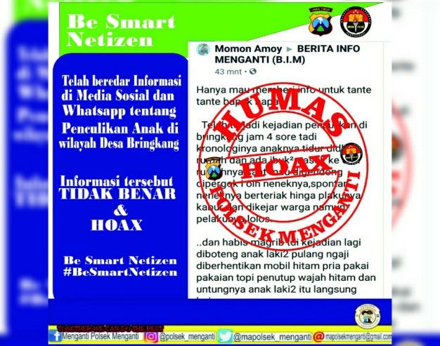 VIRAL: Kabar hoax penculikan anak yang menyebar di medsos. Kabar hoax penculikan anak yang menyebar di medsos.